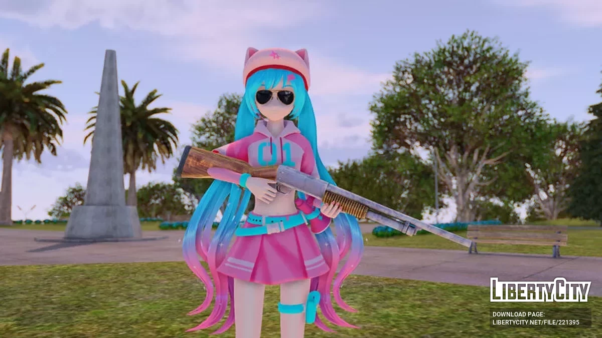 PDFT Hatsune Miku Fortnite Neko + анимированное лицо / GTA San Andreas