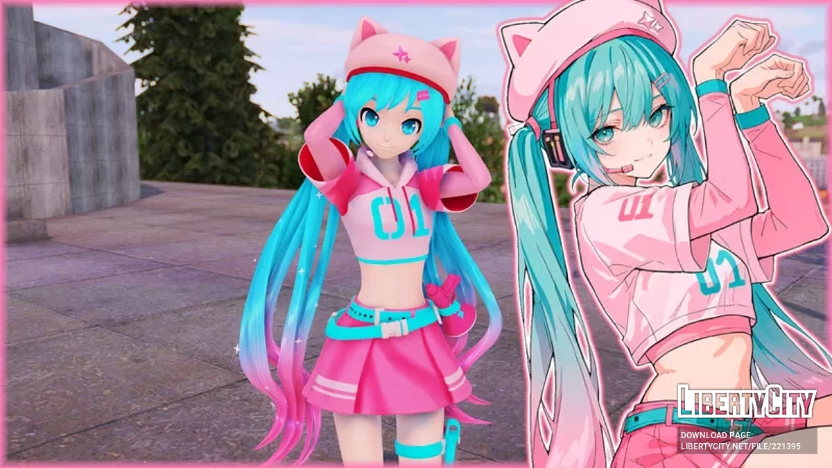 PDFT Hatsune Miku Fortnite Neko + анимированное лицо / GTA San Andreas